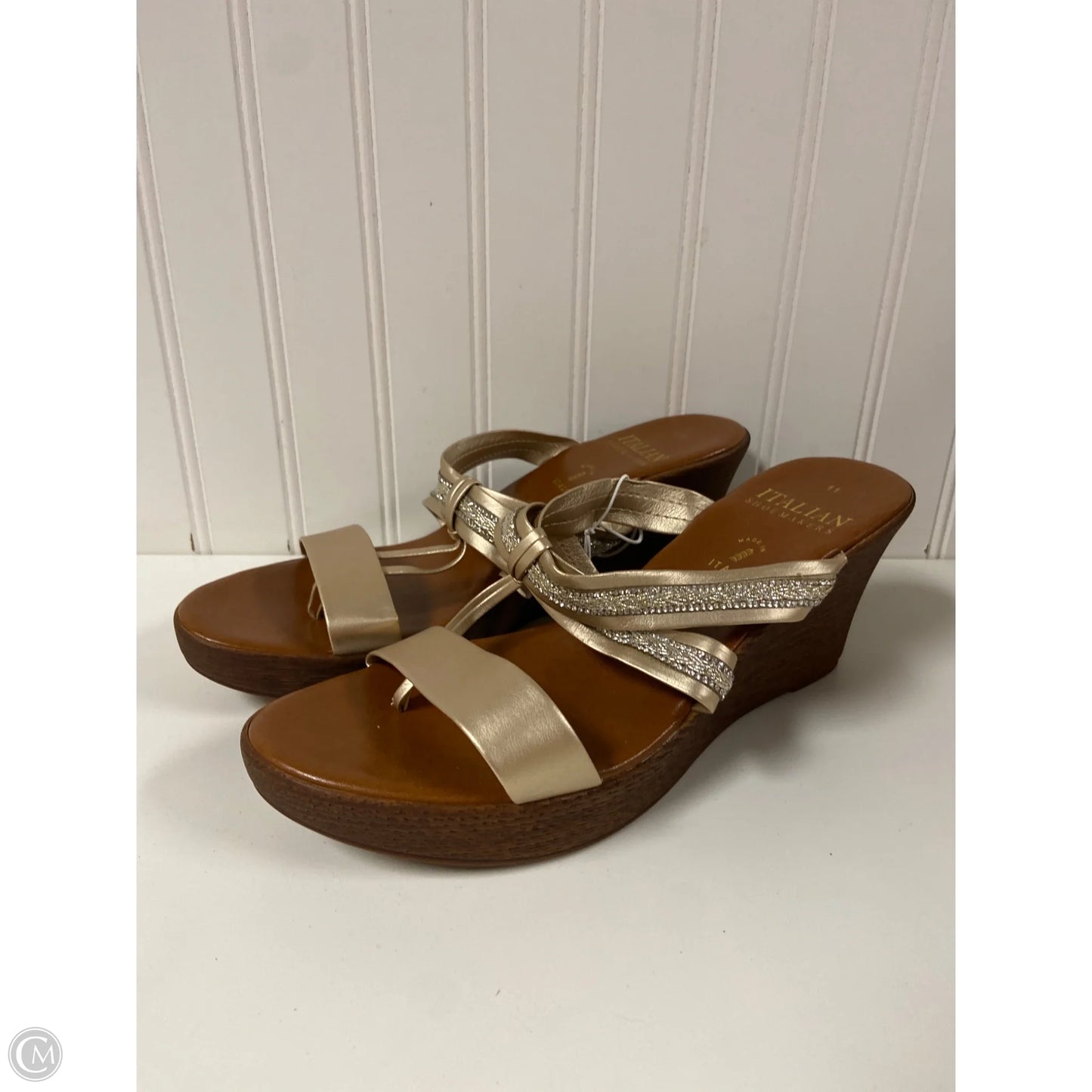 Sandals Heels Wedge By Italian Shoemakers In Gold, Size: 11