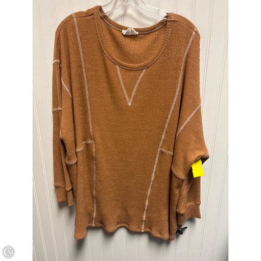Top Long Sleeve By Andree By Unit In Tan, Size: 1x