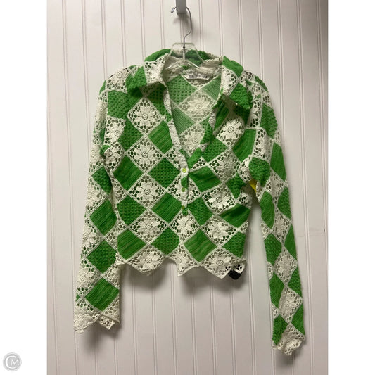 Top Long Sleeve By Zara In Green & White, Size: M
