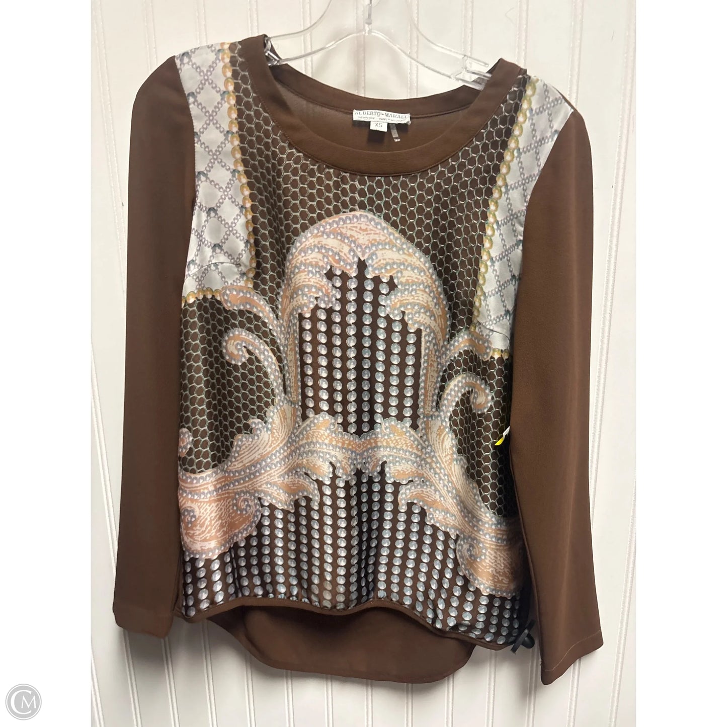 Top Long Sleeve By Alberto Makali In Brown, Size: Xs