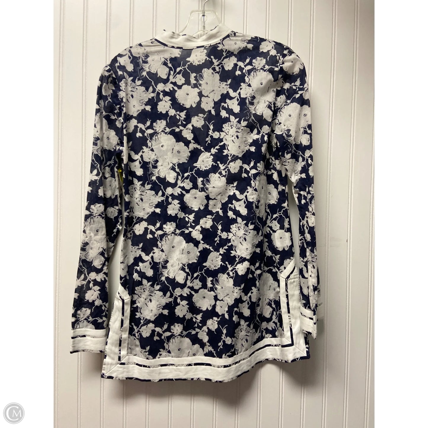 Top Long Sleeve Designer By Tory Burch In Blue & White, Size: S