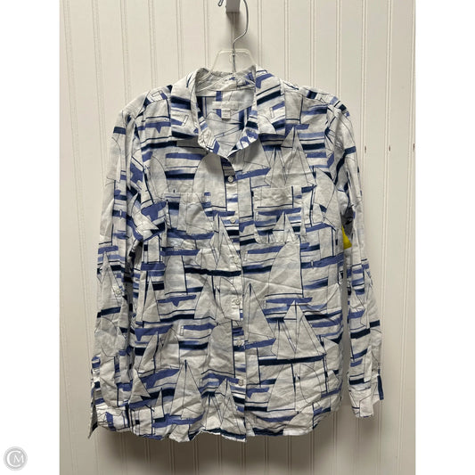 Top Long Sleeve By Charter Club In Blue & White, Size: S