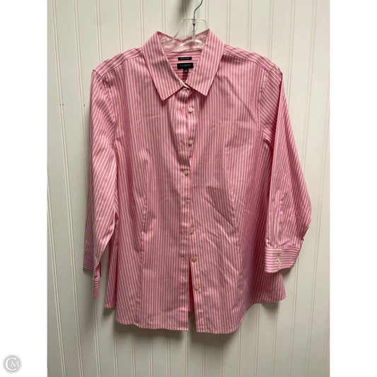 Top Long Sleeve By Talbots In Pink & White, Size: 1x
