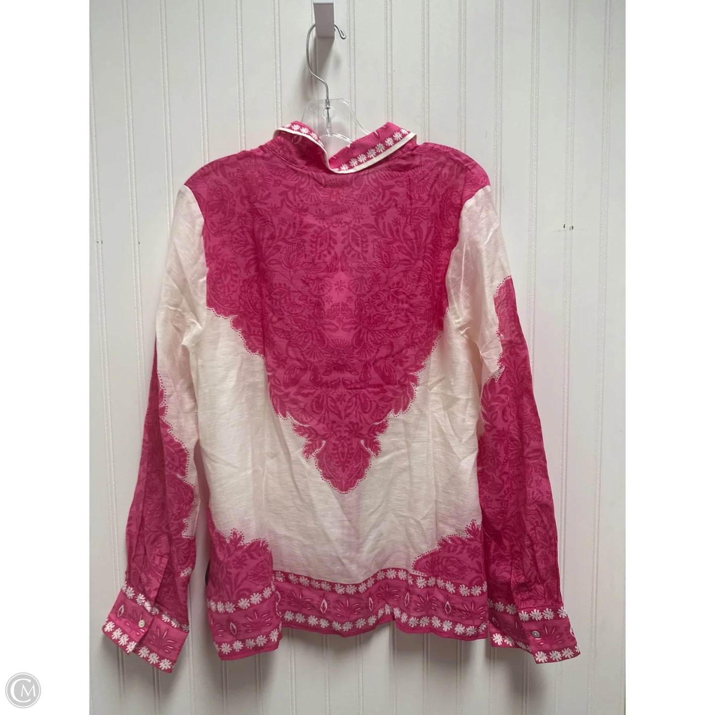 Top Long Sleeve Designer By Lilly Pulitzer In Pink & White, Size: L