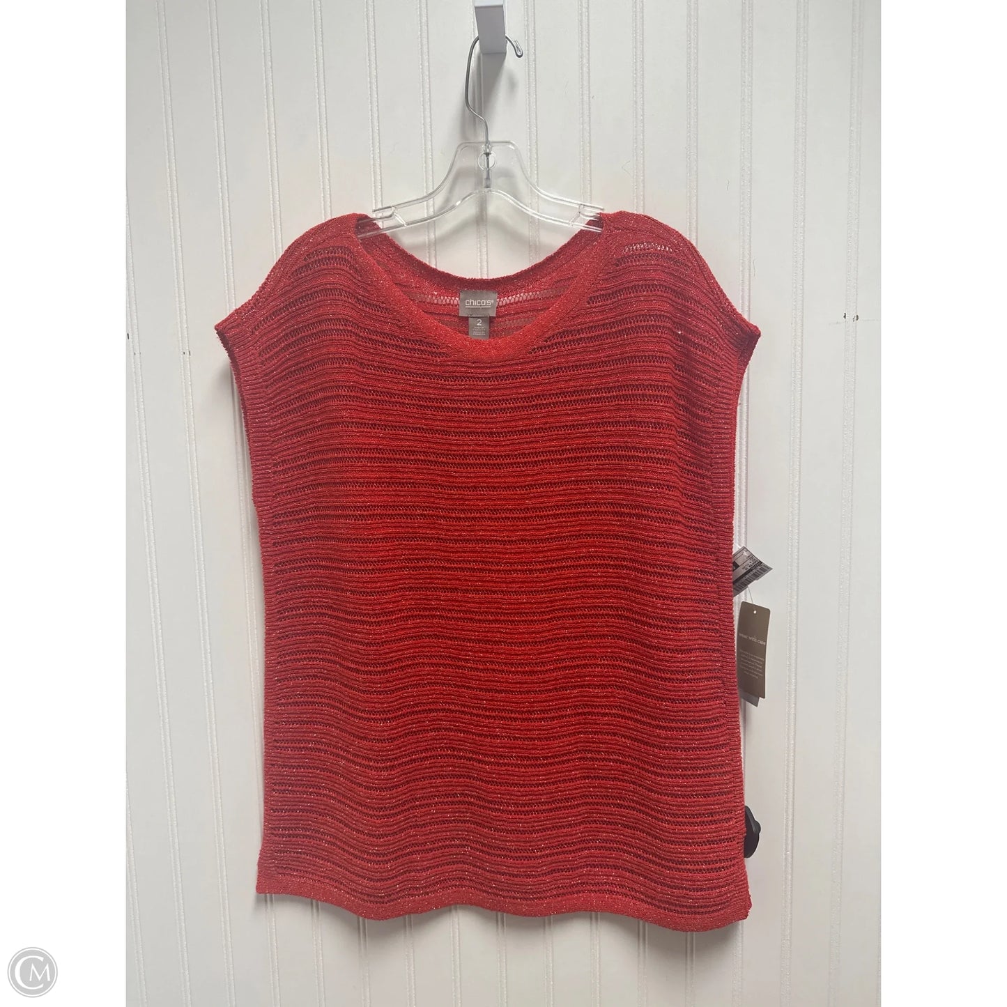 Sweater Short Sleeve By Chicos In Red & Silver, Size: L