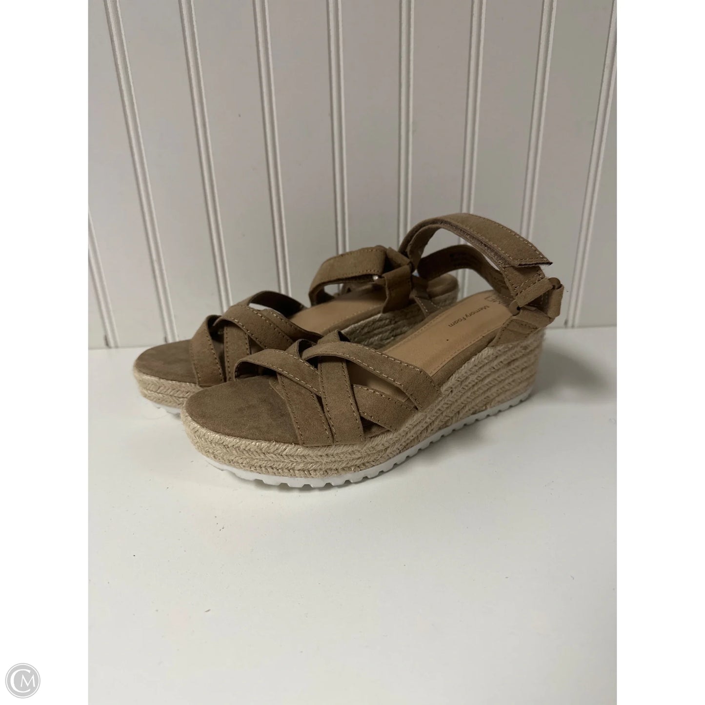 Sandals Heels Wedge By Time And Tru In Beige, Size: 6