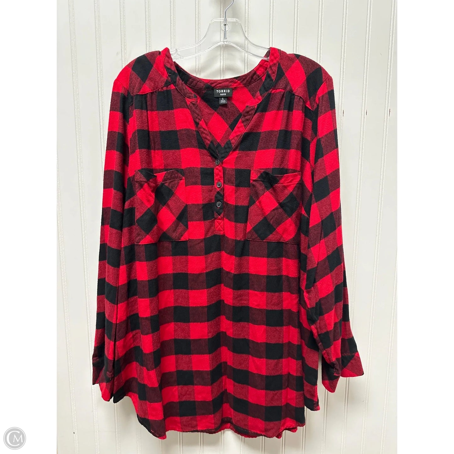 Top Long Sleeve By Torrid In Plaid Pattern, Size: 4x