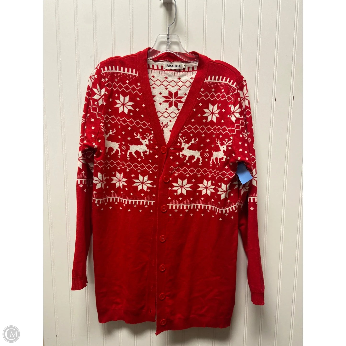 Sweater Cardigan By Clothes Mentor In Red & White, Size: M