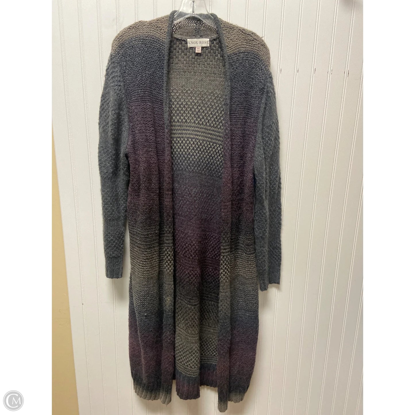 Sweater Cardigan By Knox Rose In Grey & Purple, Size: 2x