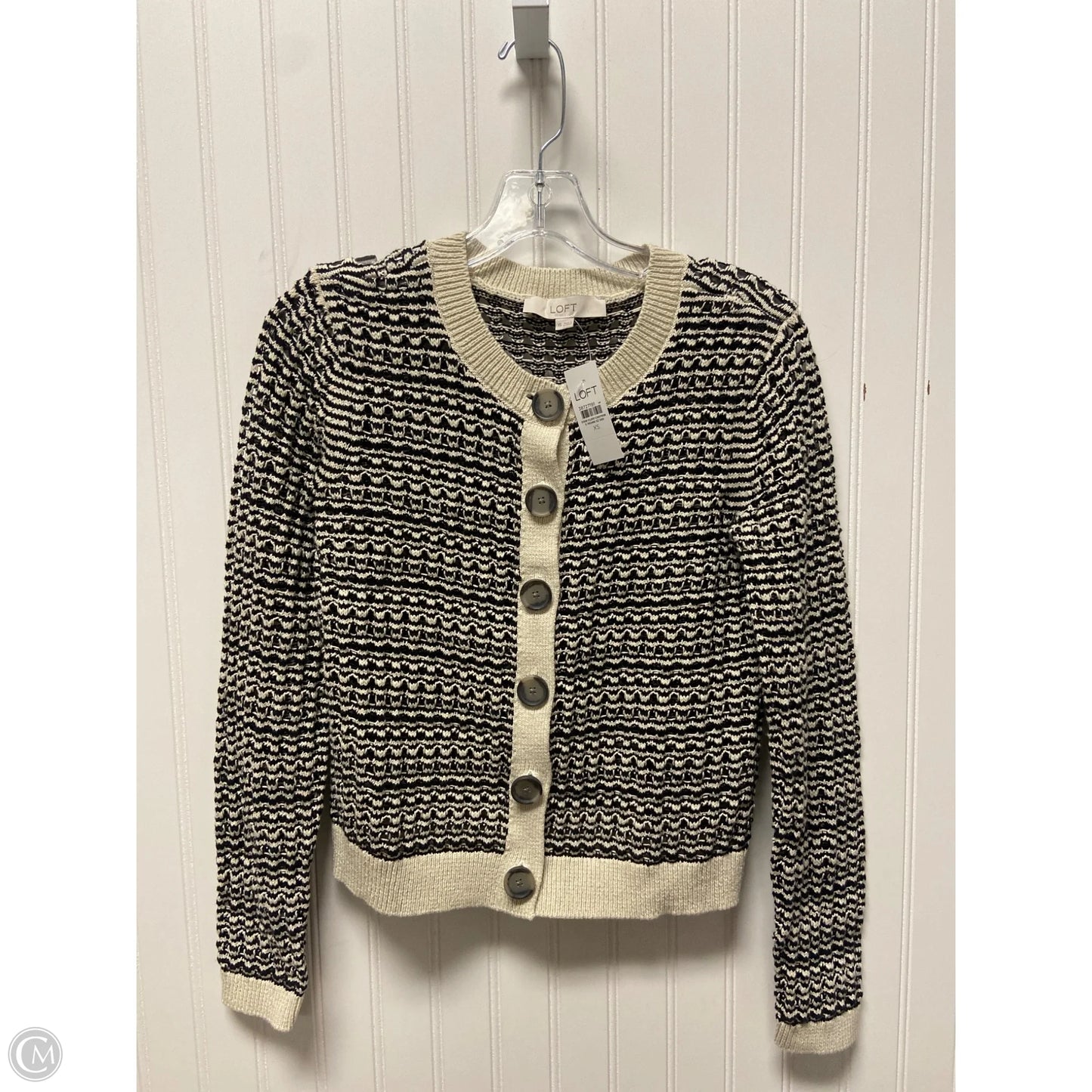 Sweater Cardigan By Loft In Black & Cream, Size: Xs