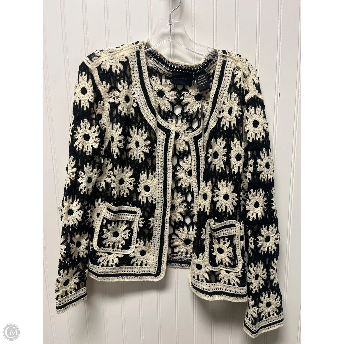 Sweater Cardigan By Clothes Mentor In Black & Cream, Size: Xl