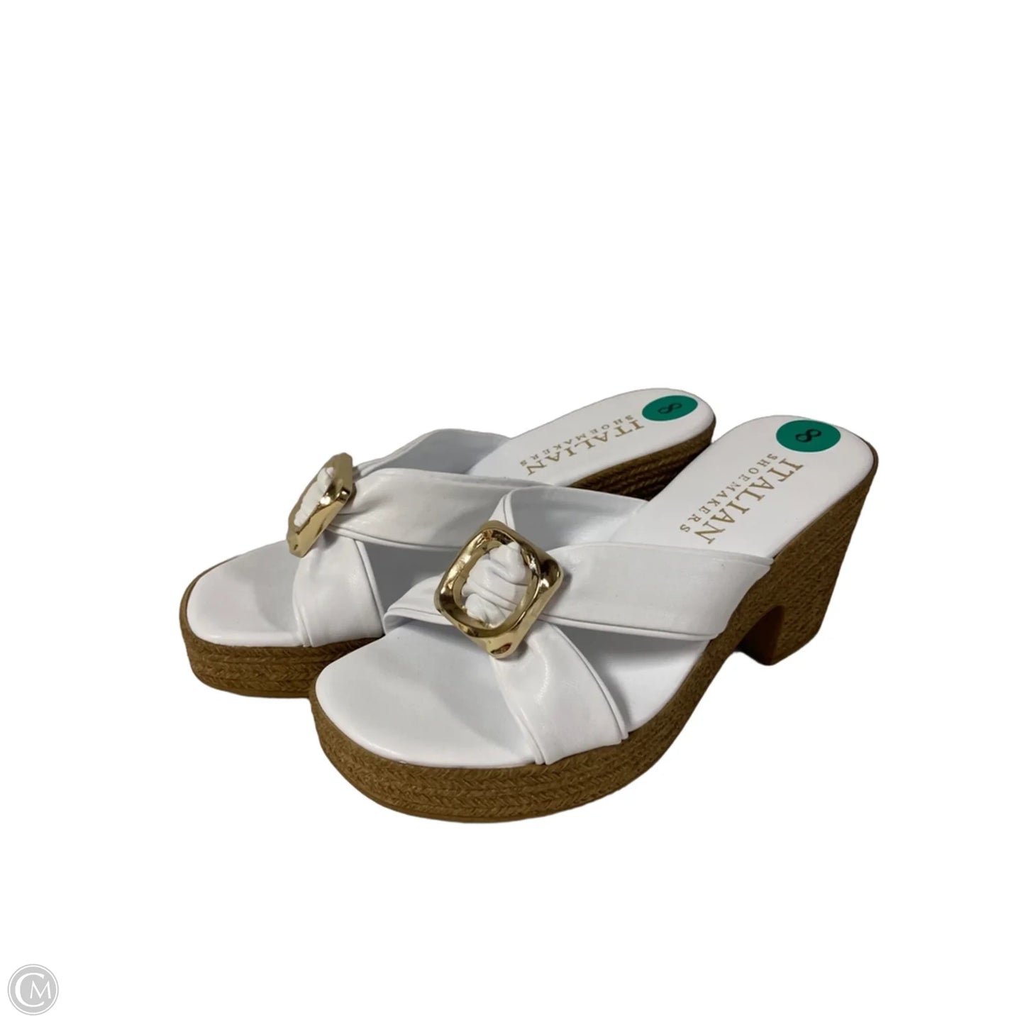 Sandals Heels Block By Italian Shoemakers In White, Size: 8
