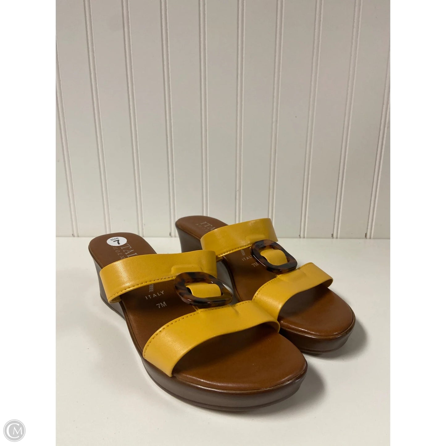 Sandals Heels Wedge By Italian Shoemakers In Yellow, Size: 7