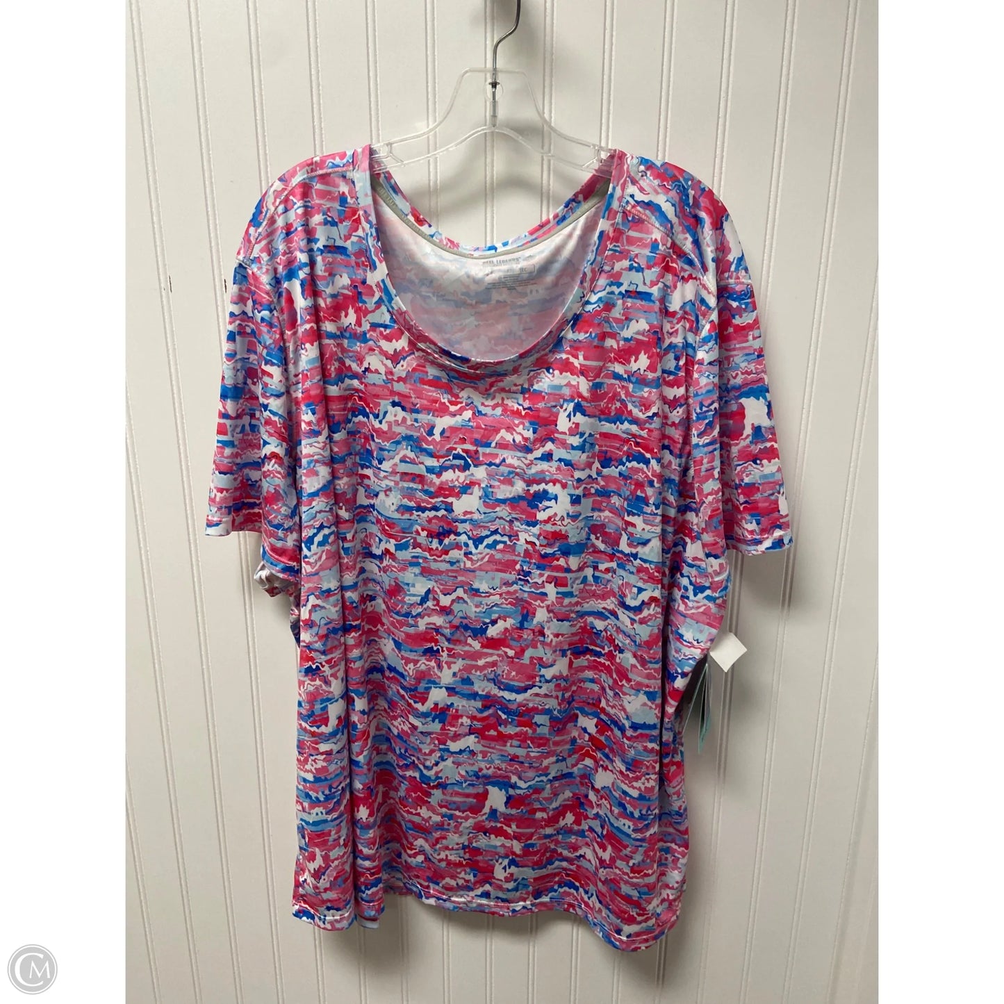 Athletic Top Short Sleeve By Reel Legends In Pink & White, Size: 4x