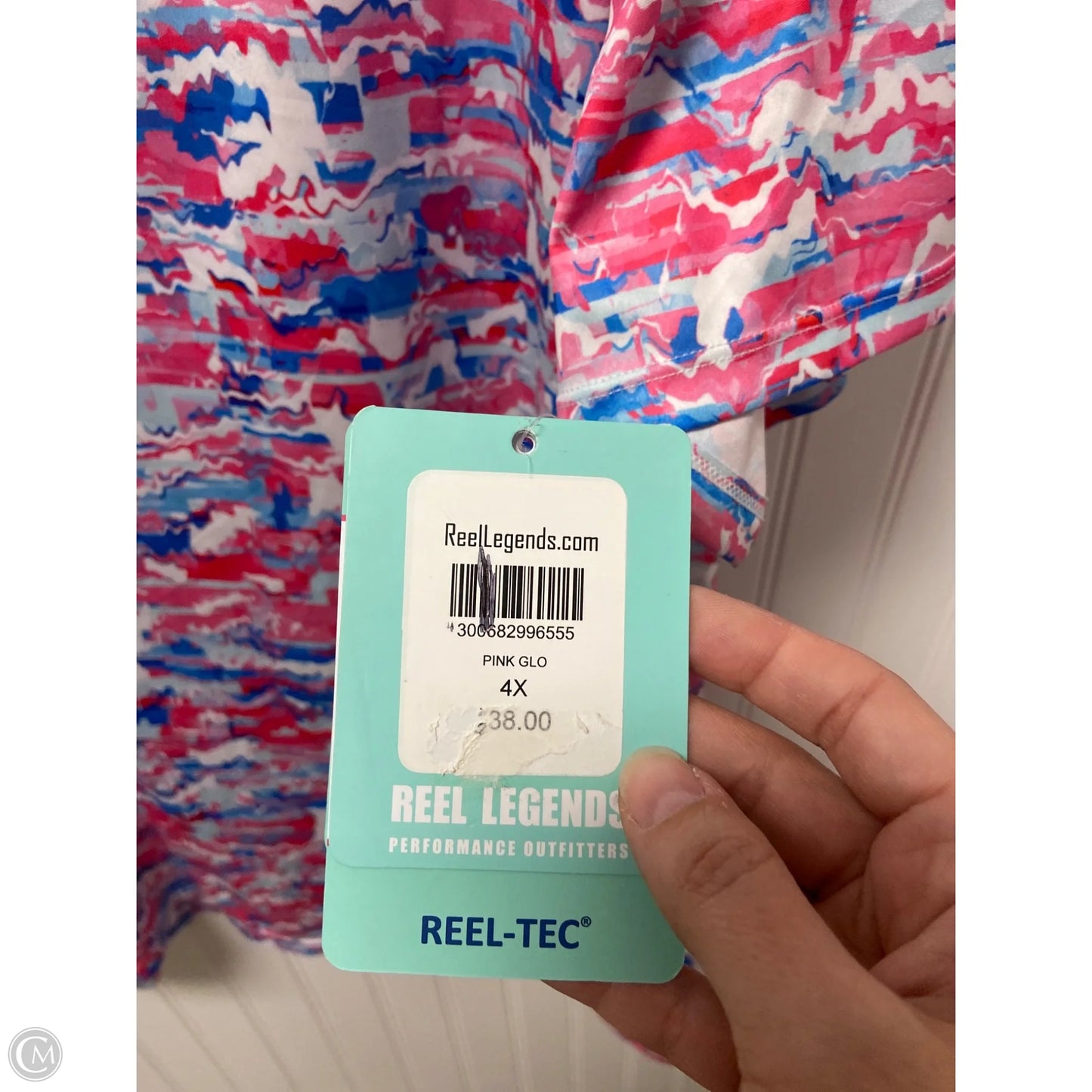 Athletic Top Short Sleeve By Reel Legends In Pink & White, Size: 4x