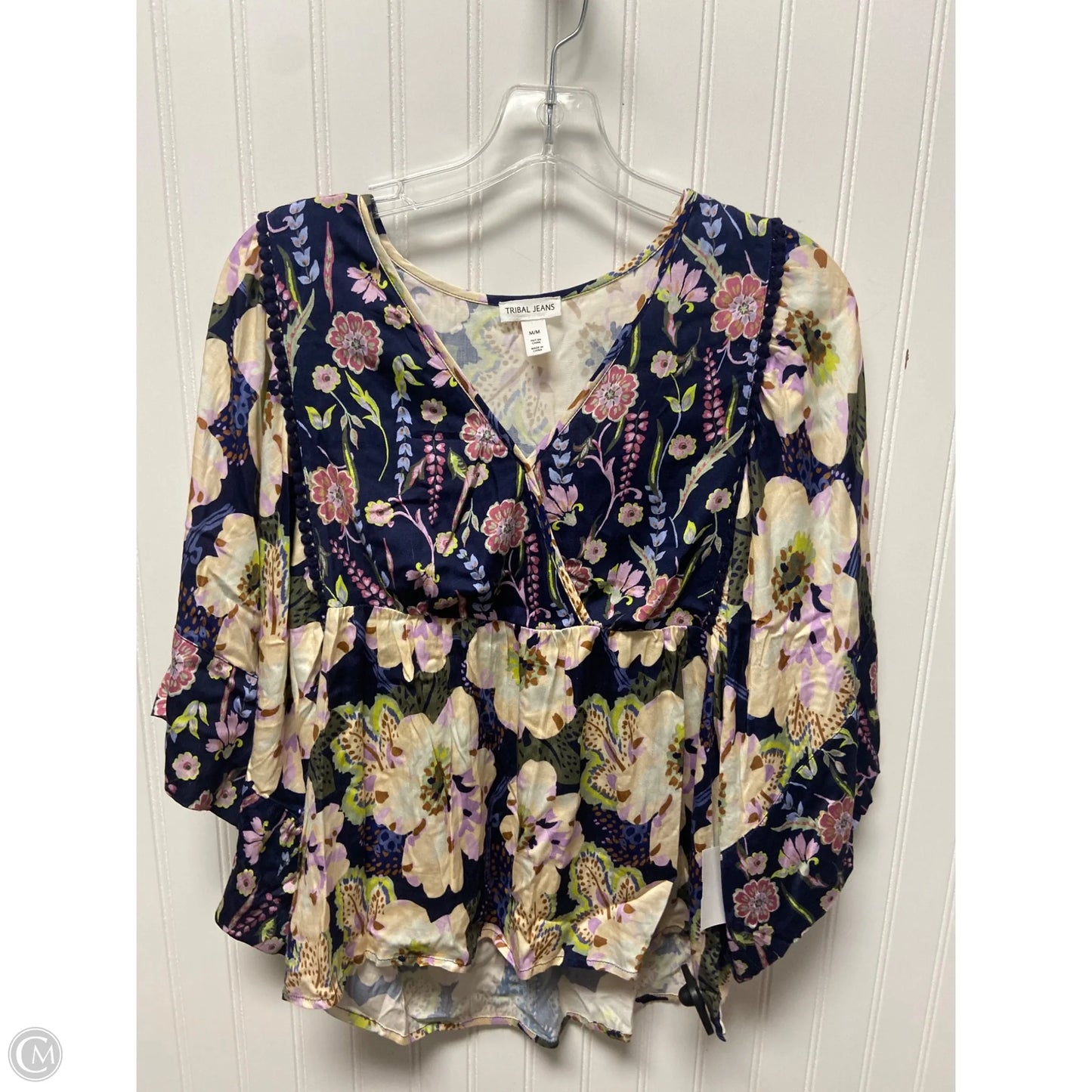 Top Long Sleeve By Tribal In Navy, Size: M
