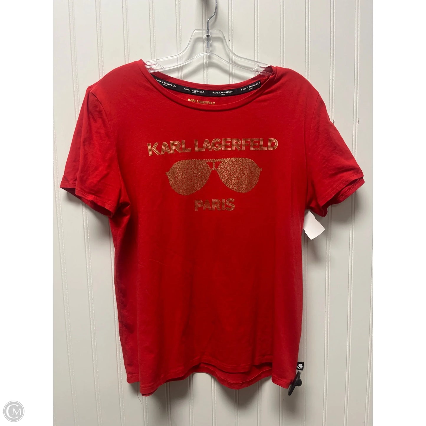 Top Short Sleeve Designer By Karl Lagerfeld In Red, Size: L