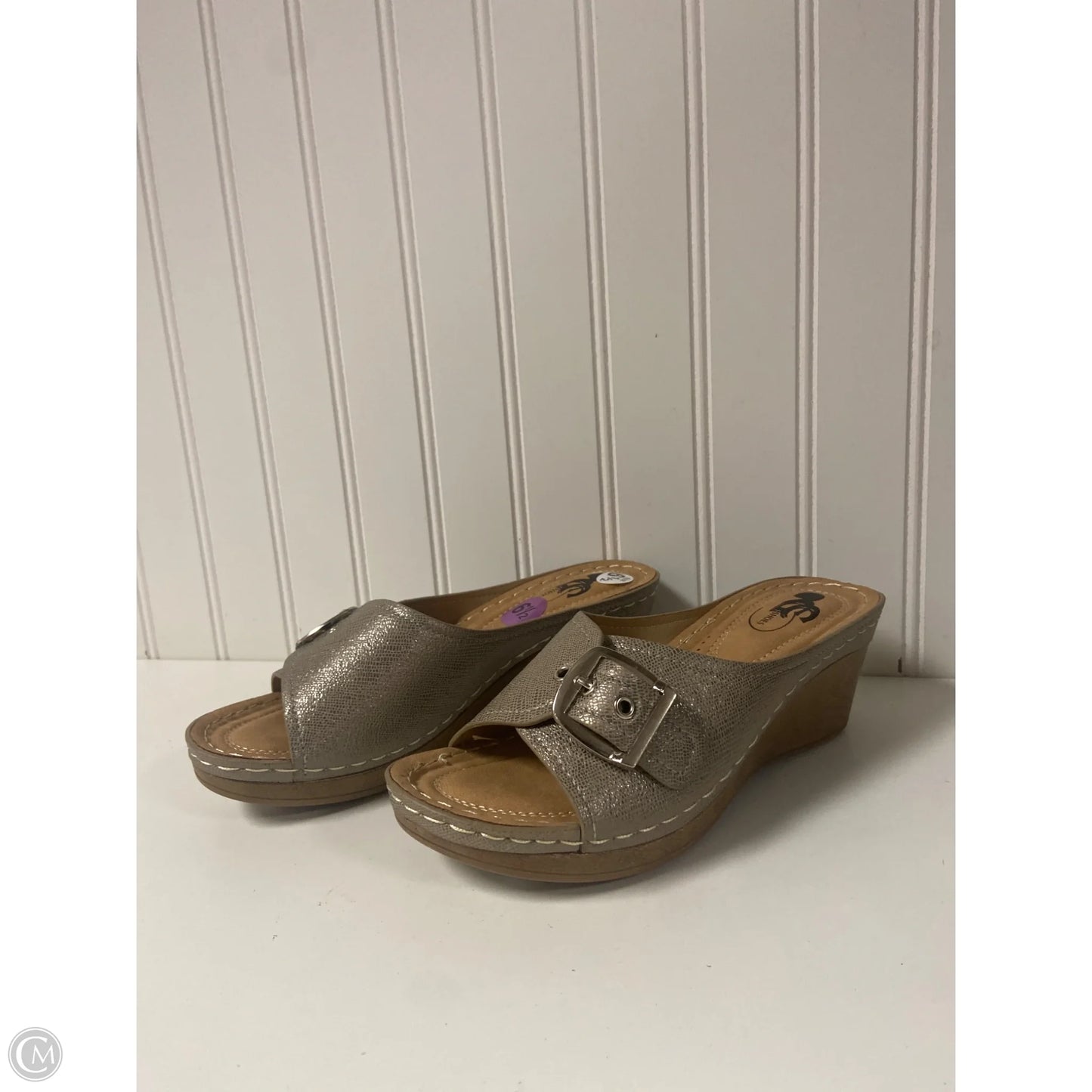 Sandals Heels Wedge By Clothes Mentor In Silver, Size: 6.5