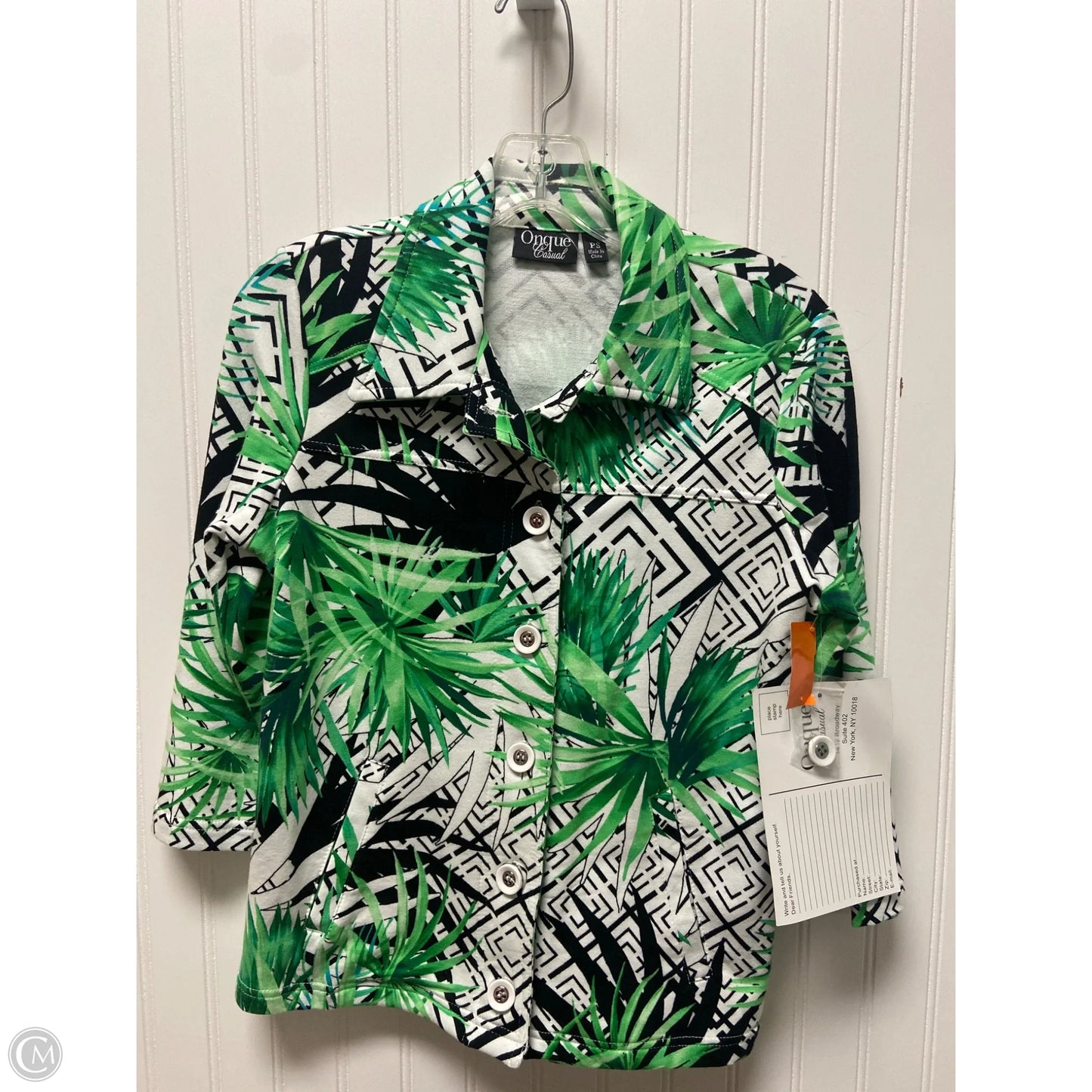 Jacket Shirt By Onque In Green & White, Size: Sp