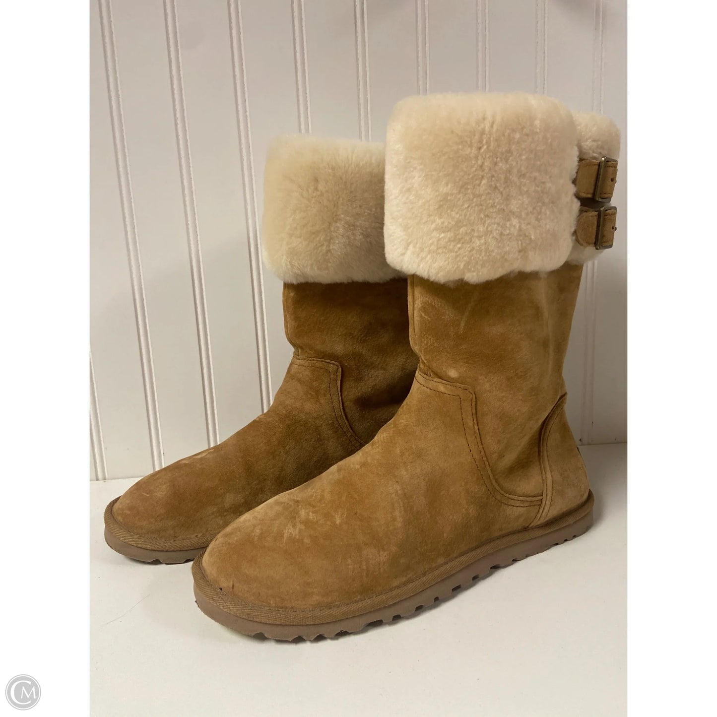 Boots Designer By Ugg In Brown, Size: 9