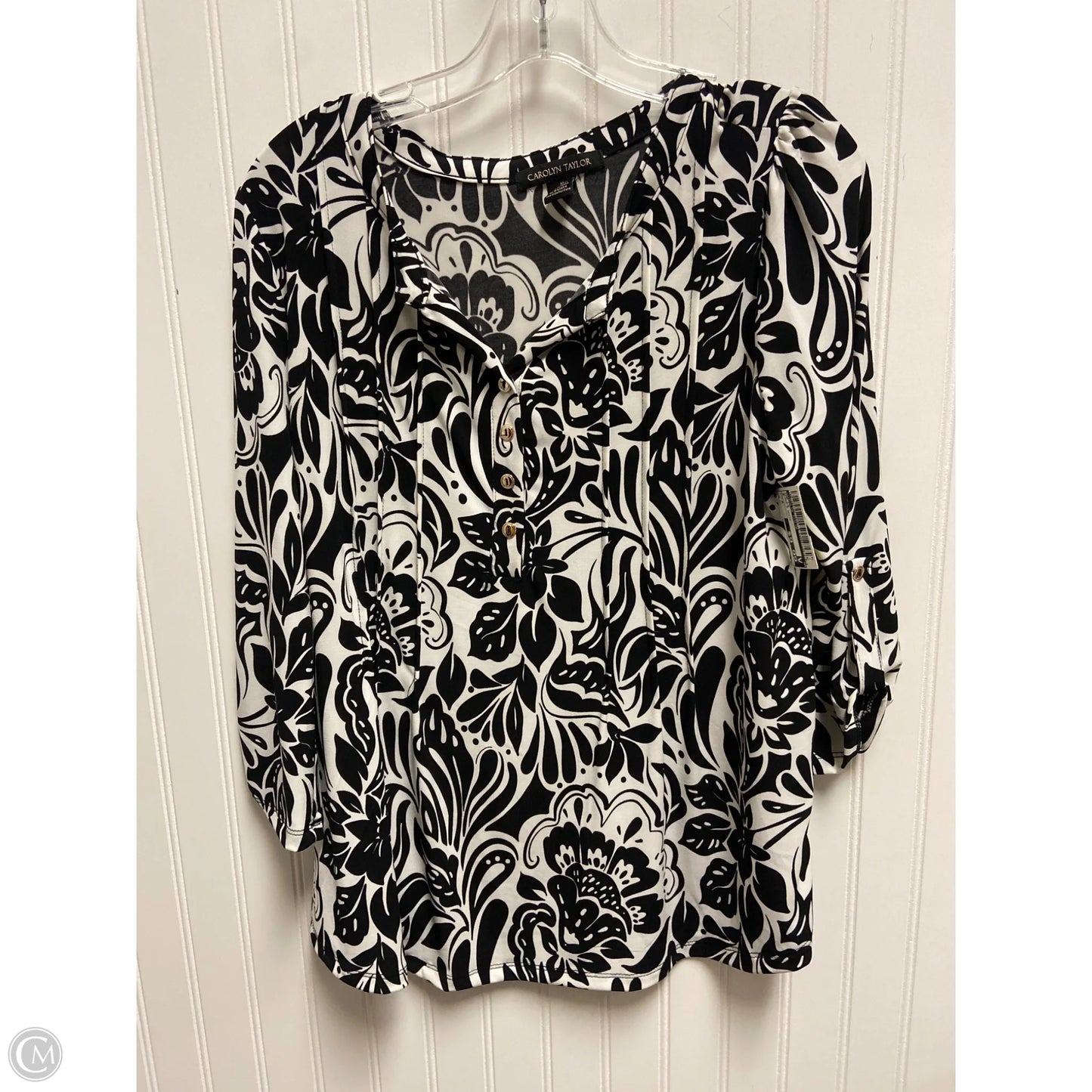 Top Long Sleeve By Carolyn Taylor In Black & White, Size: M