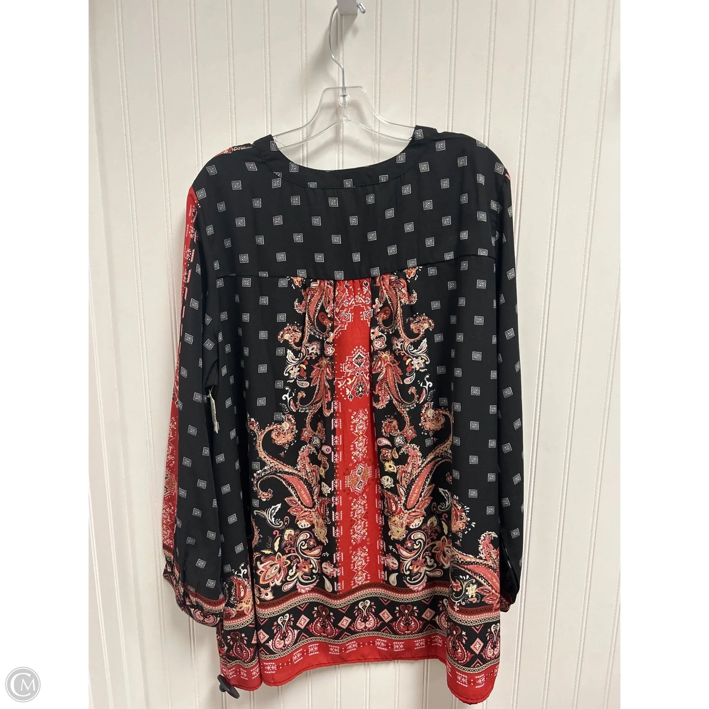 Top Long Sleeve By Romans In Black & Red, Size: 4x