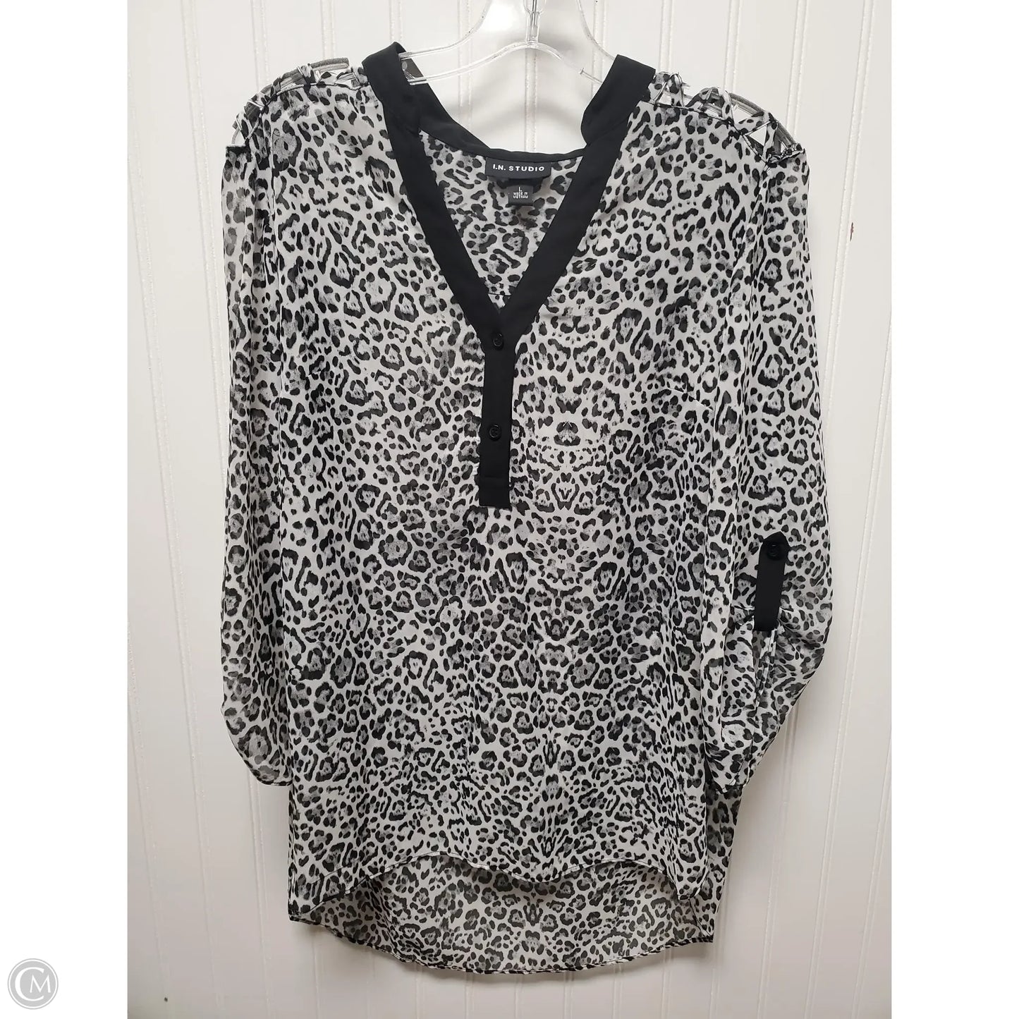 Top Long Sleeve By In Studio In Black & White, Size: L
