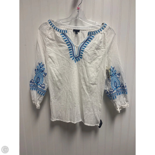 Top Long Sleeve By Talbots In Blue & White, Size: S