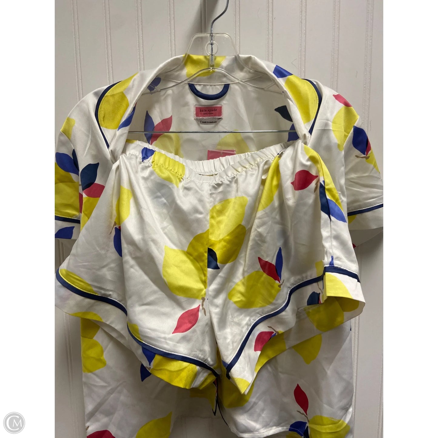Pajamas Designer By Kate Spade In White & Yellow, Size: L