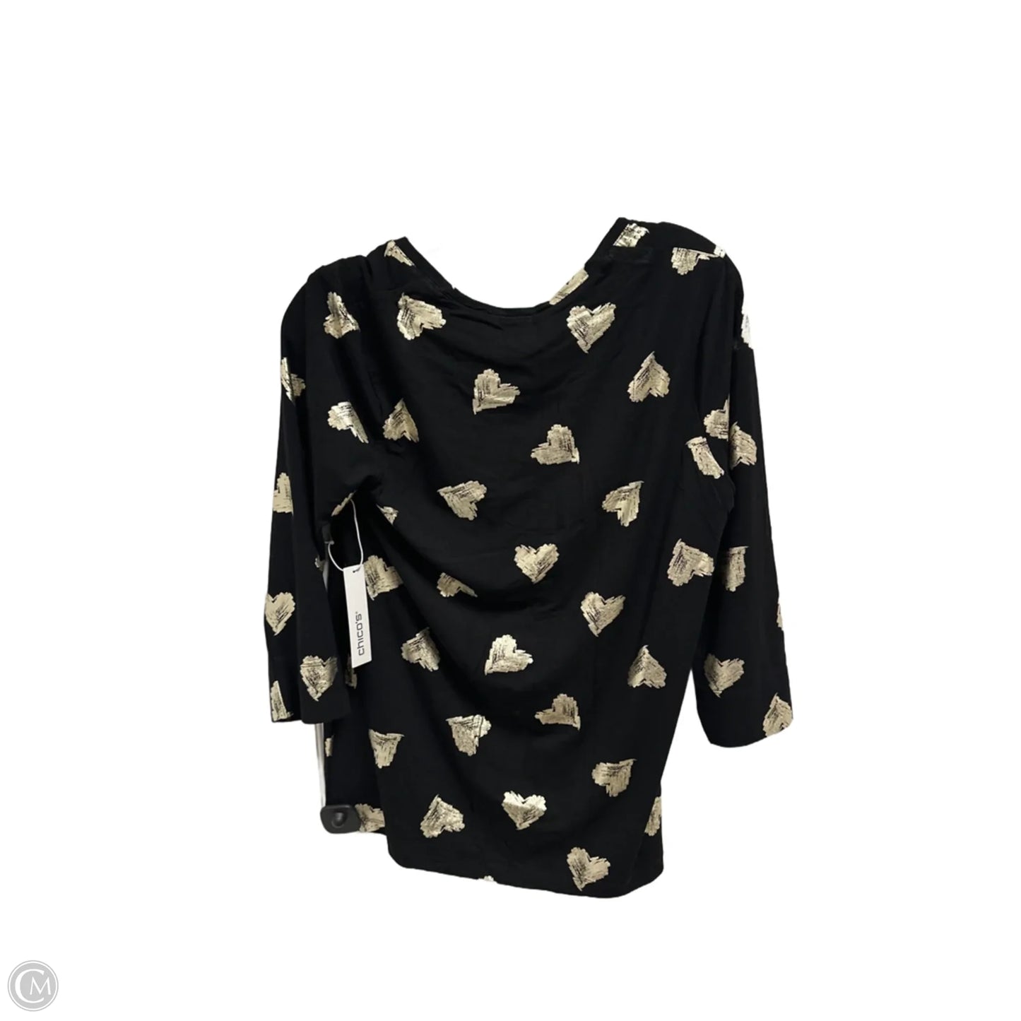Top 3/4 Sleeve By Chicos In Black & Gold, Size: M