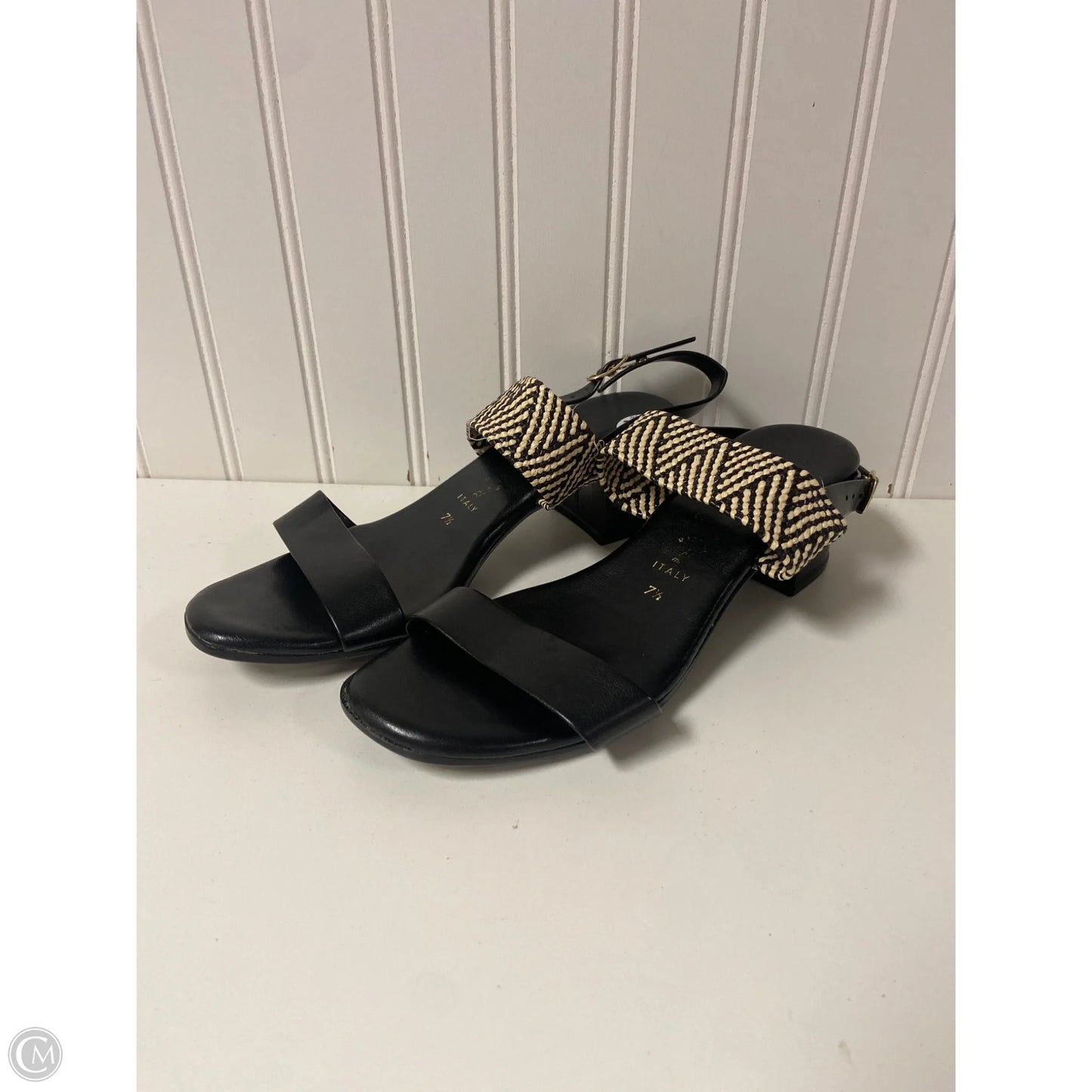 Sandals Heels Block By Italian Shoemakers In Black, Size: 7.5