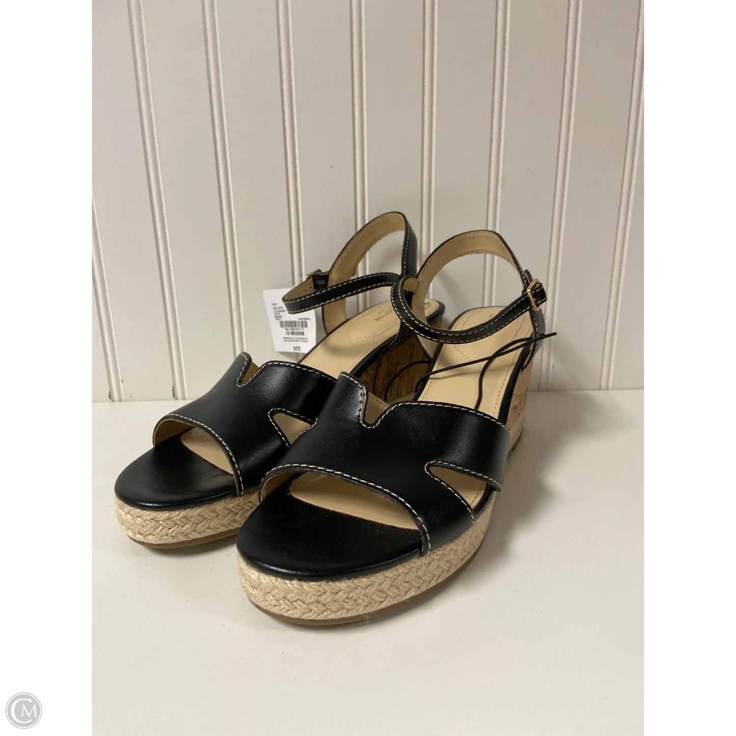 Sandals Heels Wedge By Liz Claiborne In Black & Cream, Size: 10