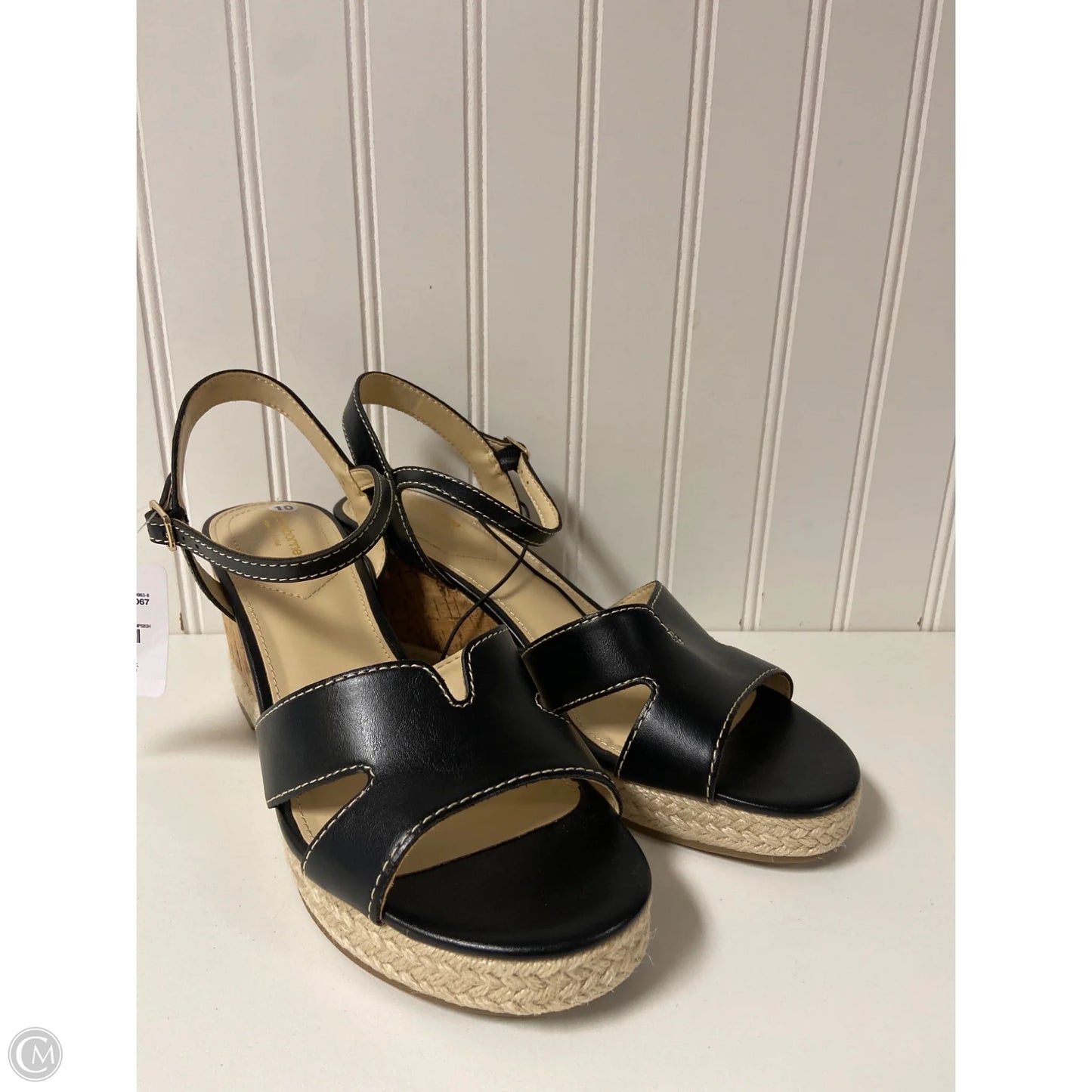 Sandals Heels Wedge By Liz Claiborne In Black & Cream, Size: 10