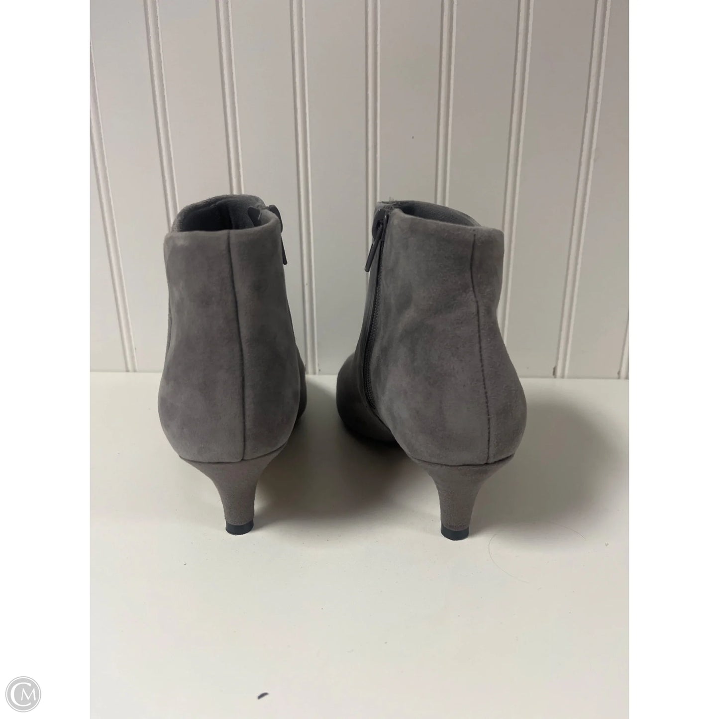 Boots Ankle Heels By Clarks In Grey, Size: 5.5