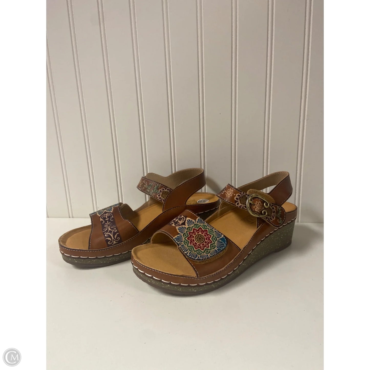 Sandals Heels Wedge By Spring Step In Brown, Size: 6.5