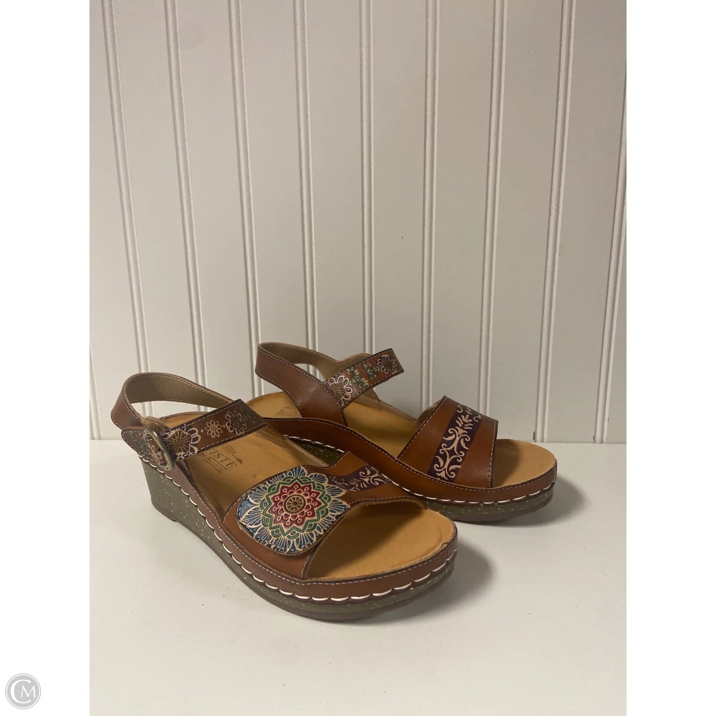 Sandals Heels Wedge By Spring Step In Brown, Size: 6.5