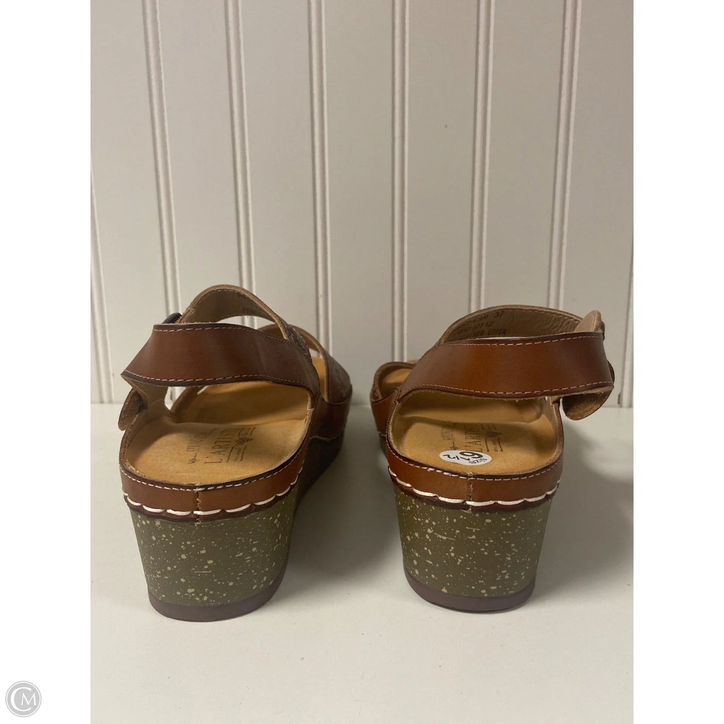 Sandals Heels Wedge By Spring Step In Brown, Size: 6.5