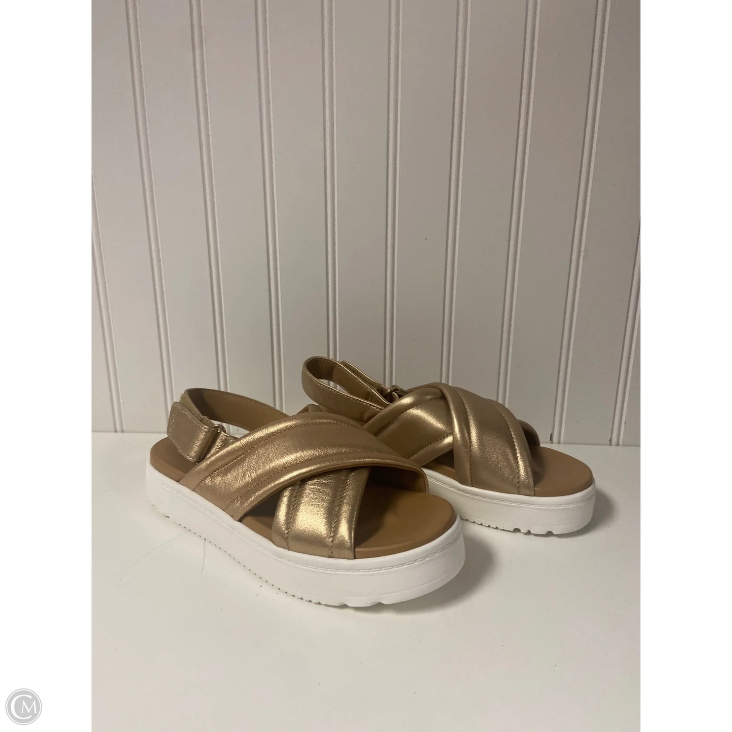 Sandals Designer By Ugg In Gold, Size: 5.5