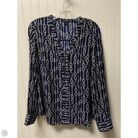 Top Long Sleeve By Express In Blue & White, Size: M