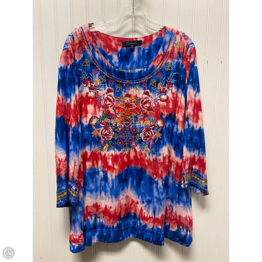 Top Long Sleeve By Calessa In Blue & Red & White, Size: 2x