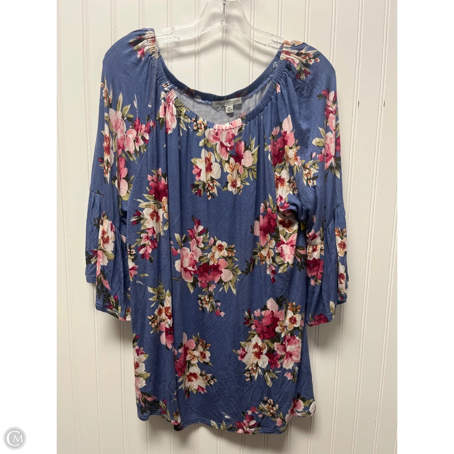 Top 3/4 Sleeve By Green Envelope In Blue, Size: 1x