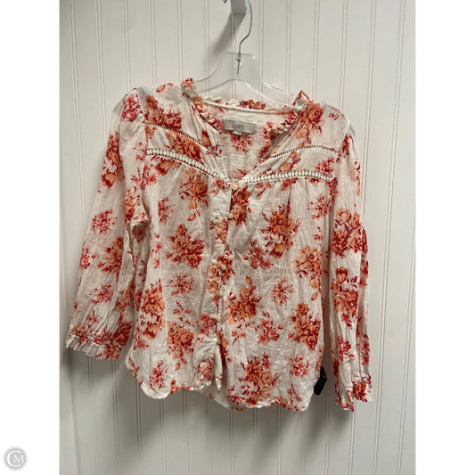Top Long Sleeve By Loft In Orange & White, Size: S
