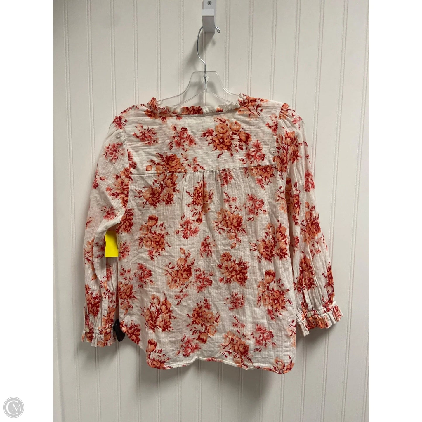 Top Long Sleeve By Loft In Orange & White, Size: S
