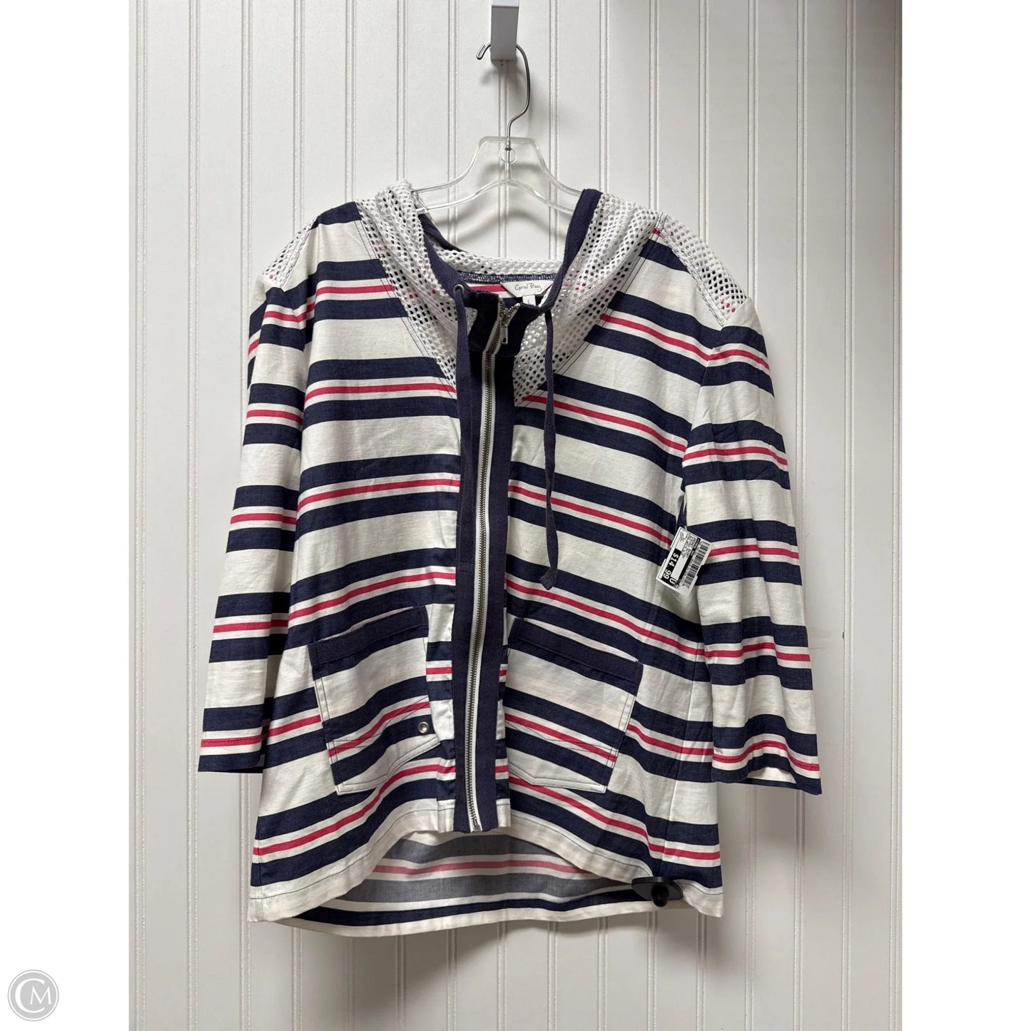 Jacket Shirt By Coral Bay In Striped Pattern, Size: L