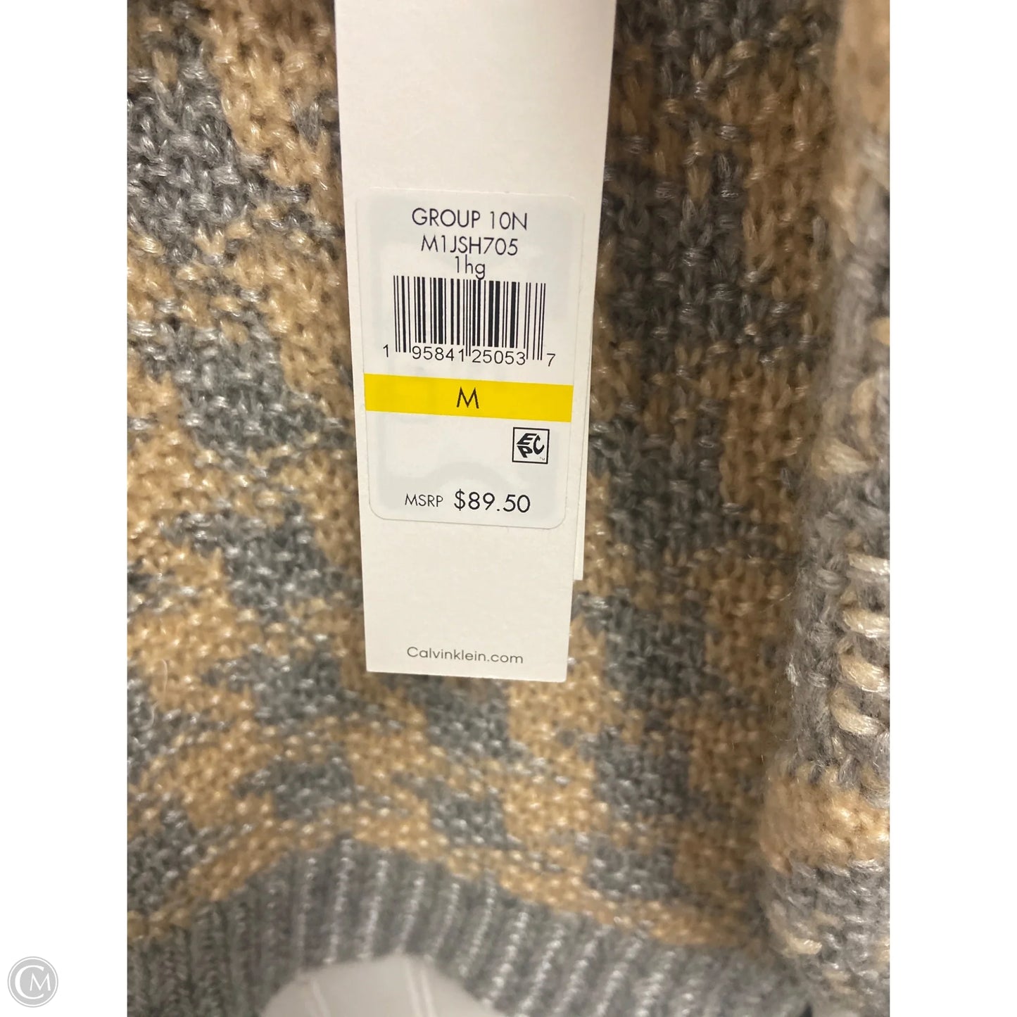 Sweater By Calvin Klein In Grey & Tan, Size: M