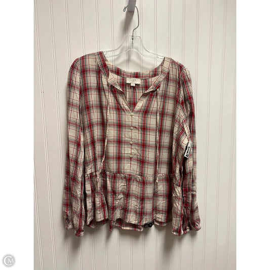 Top Long Sleeve By Loft In Plaid Pattern, Size: L