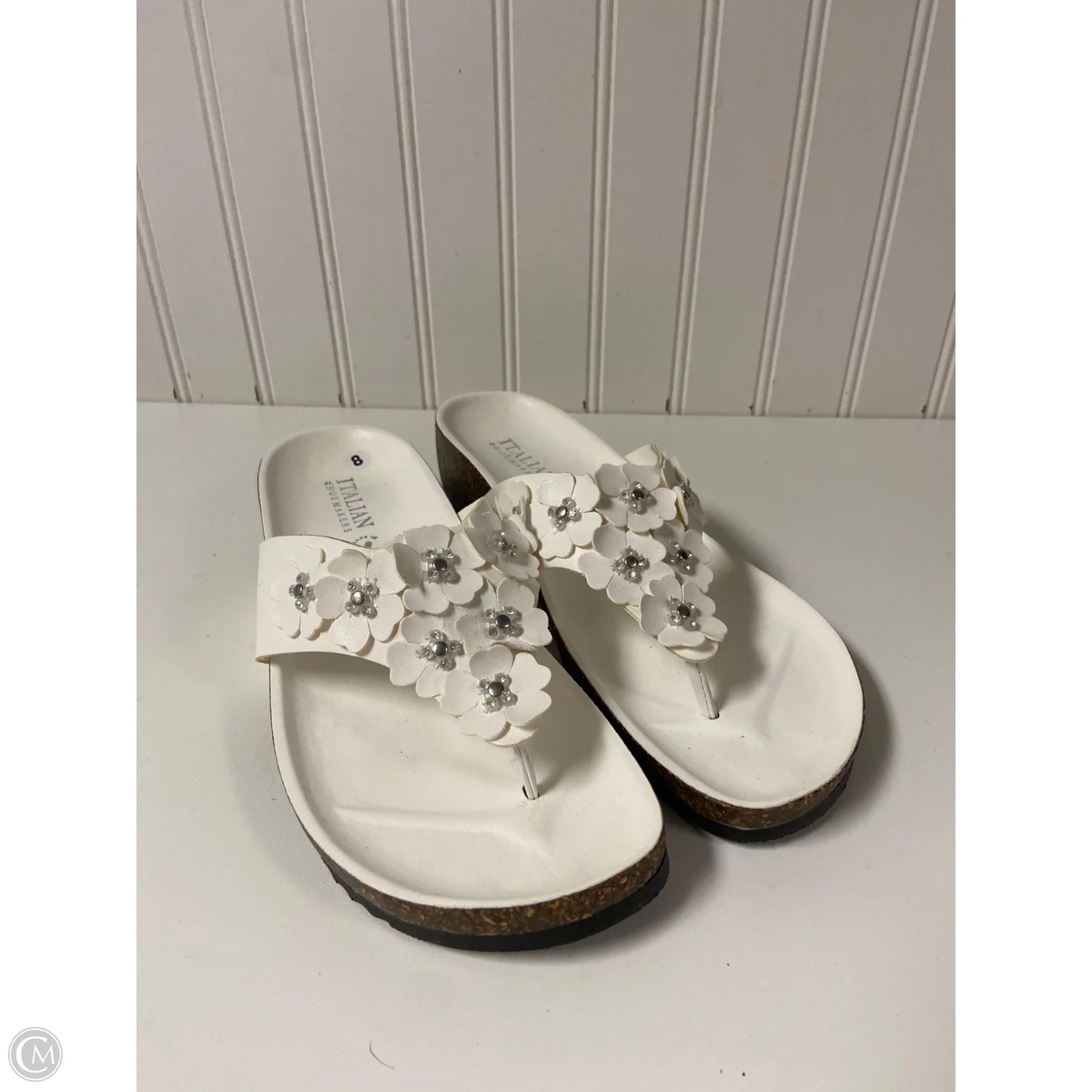 Sandals Flip Flops By Italian Shoemakers In White, Size: 8