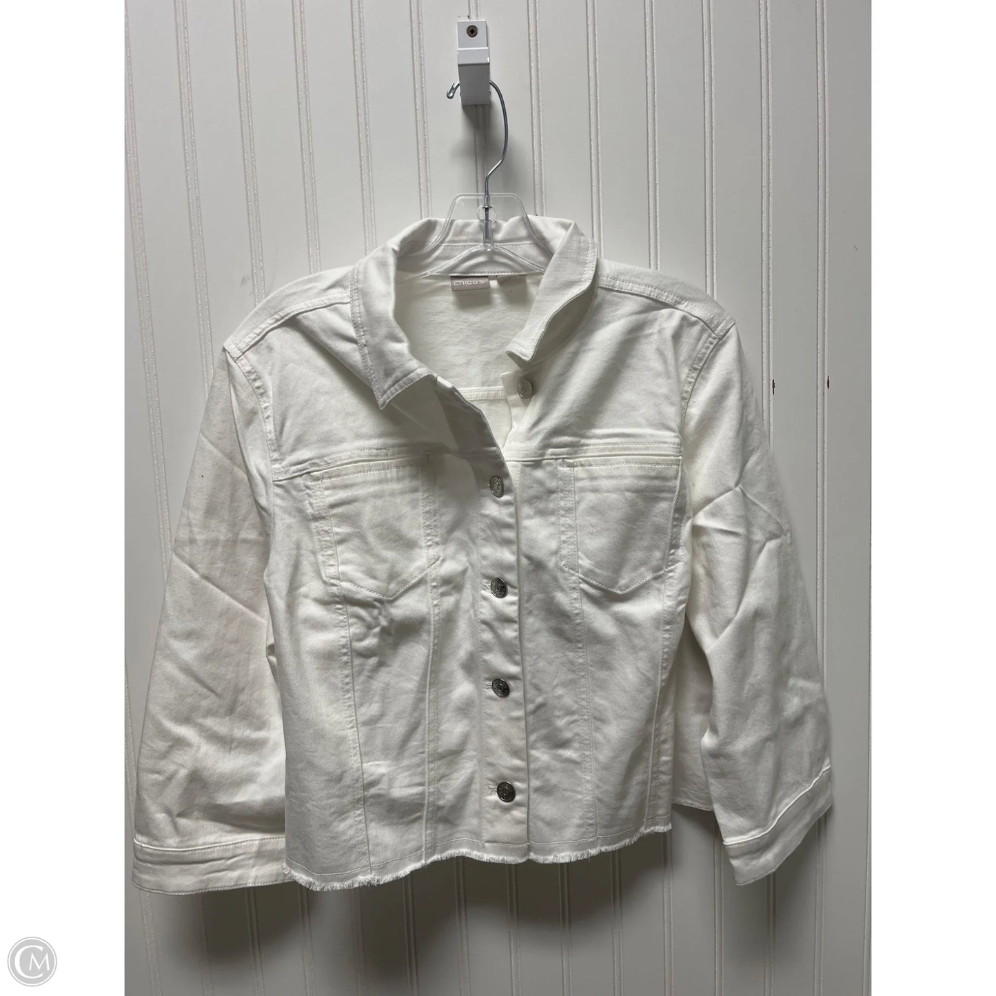 Jacket Denim By Chicos In White, Size: L