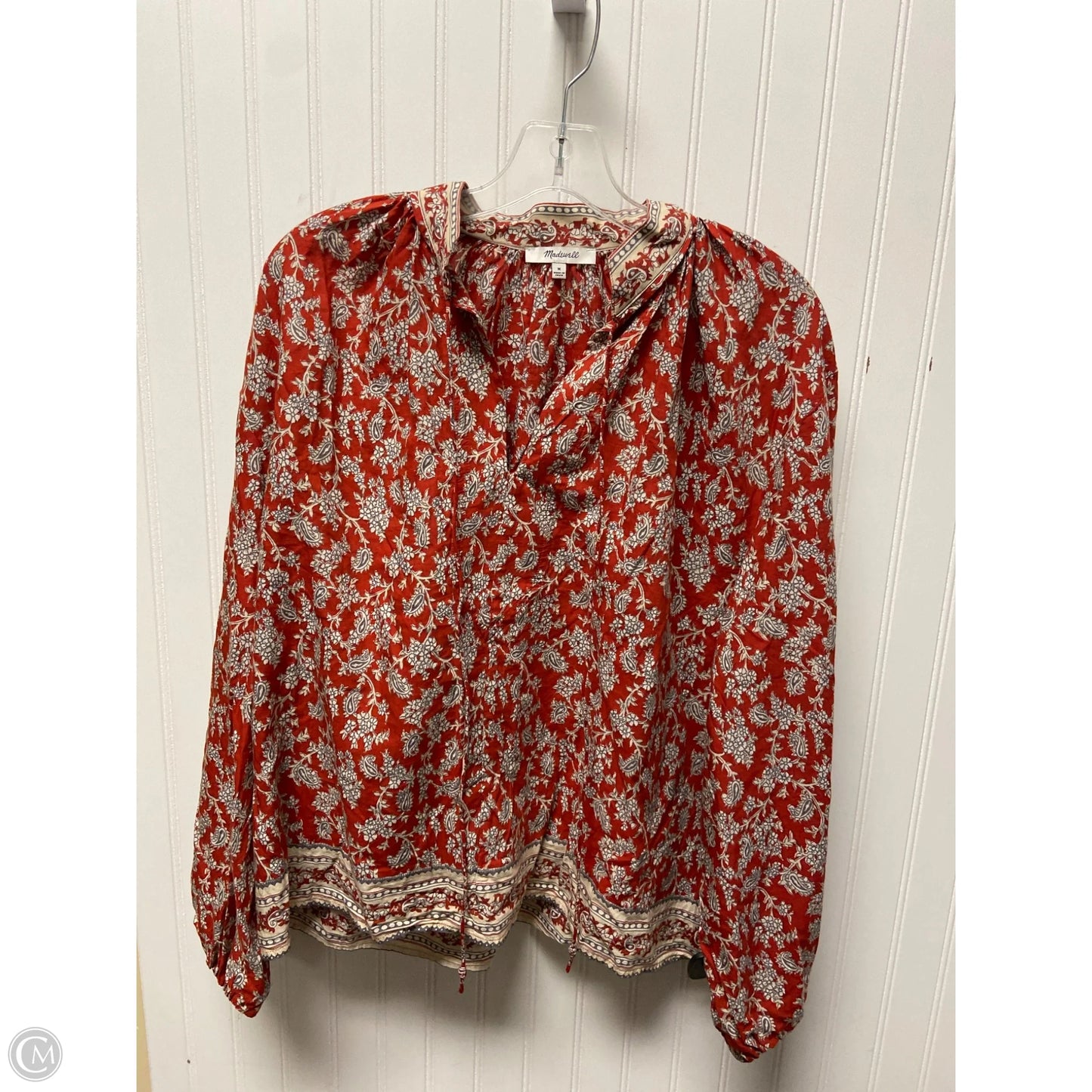 Top Long Sleeve By Madewell In Cream & Red, Size: M