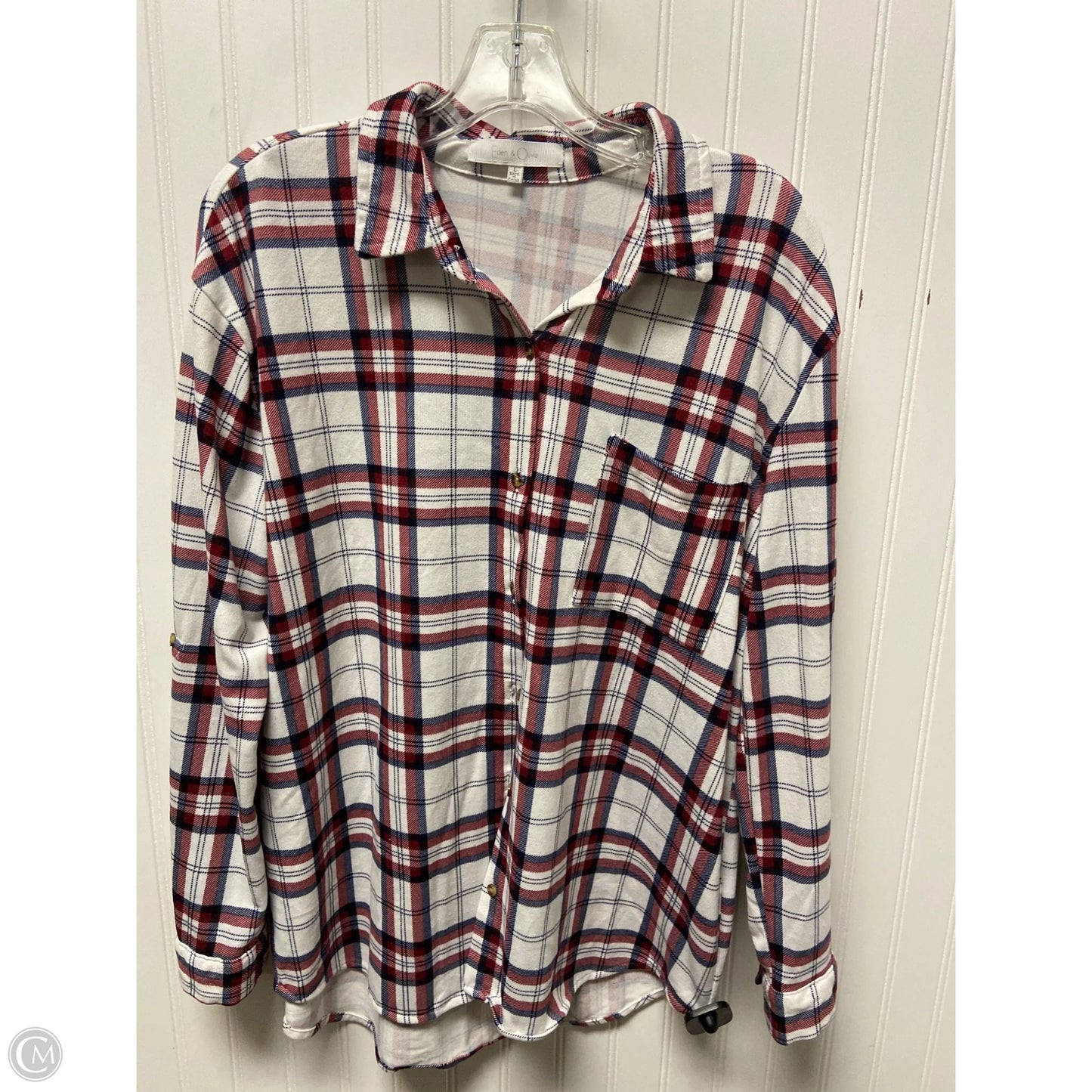 Top Long Sleeve By Eden & Olivia In Plaid Pattern, Size: L